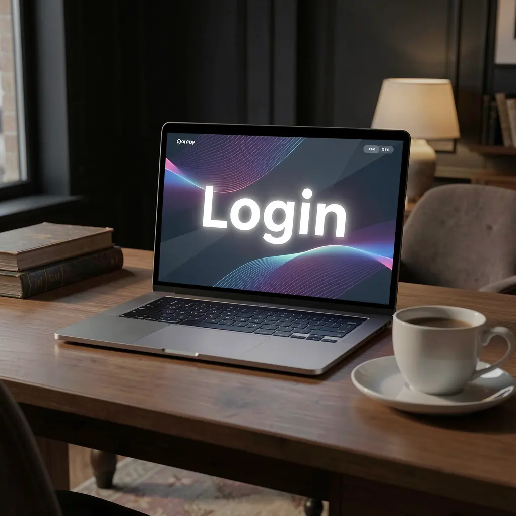 Modern laptop on a wooden desk displaying the TK388 login page with a bright screen and secure design for users in Bangladesh